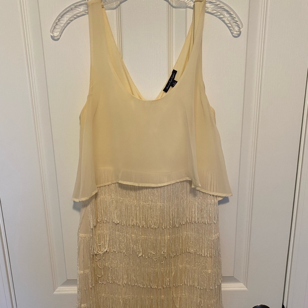 American Eagle fringe and chiffon off-white or cream dress.